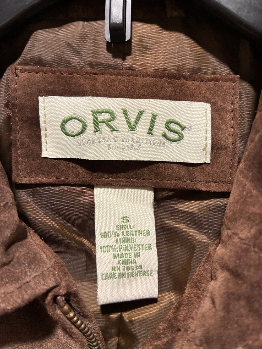 Orvis Brown Quilted Suede Zip-Front Vest - Picture 2 of 4